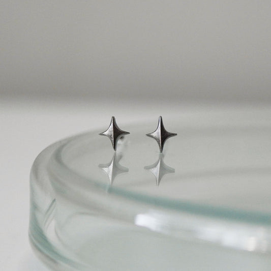 Stella Stud Earrings - Oxidised Silver