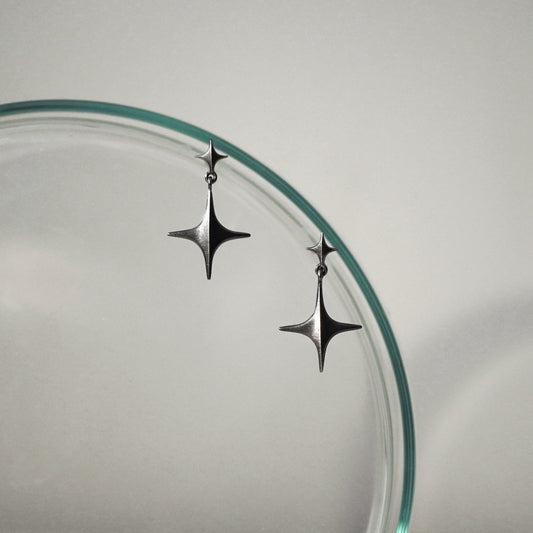 Stella Drop Earrings - Ⅰ - Oxidised Silver