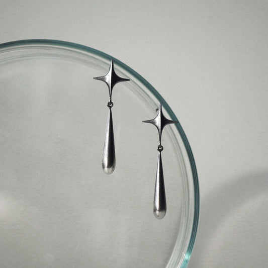 Stella Drop Earrings - Ⅱ - Oxidised Silver