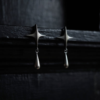 Stella Drop Earrings - Ⅲ - Oxidised Silver