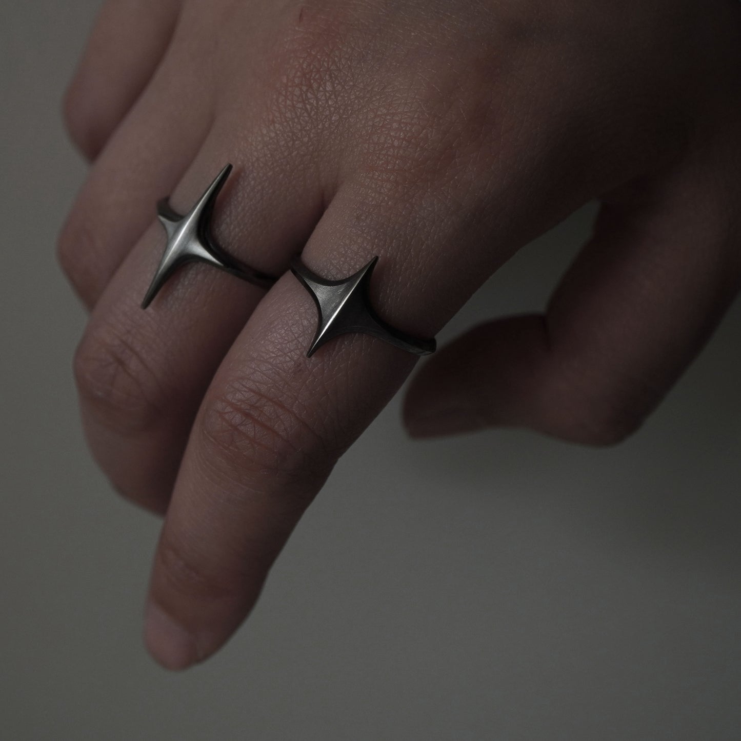 Stella Ring - Ridged Brushed Oxidised Silver