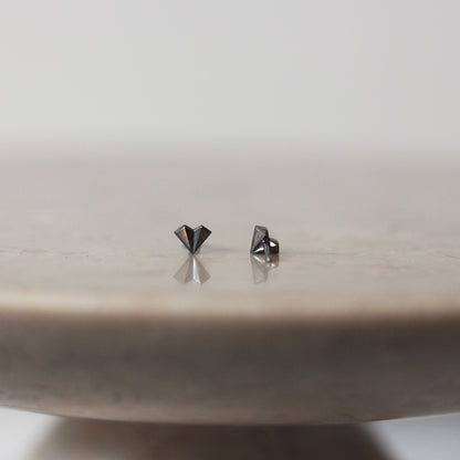 Geometric Heart Stud Earrings - Oxidised Silver