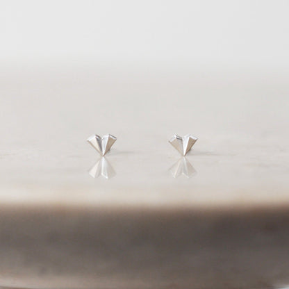 Geometric Heart Stud Earrings - Silver