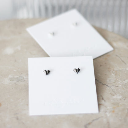 Geometric Heart Stud Earrings - Oxidised Silver