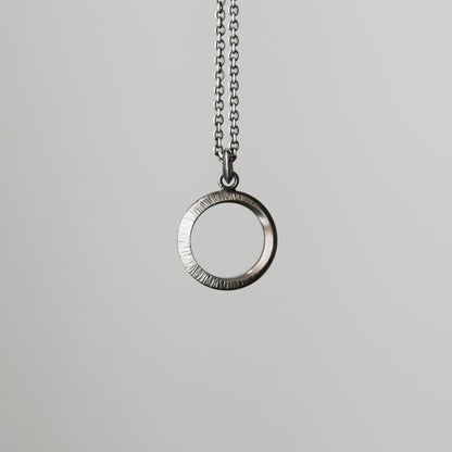 Crescent Moon Hammered Circle Necklace - Oxidised Silver - Aisling Chou Studio