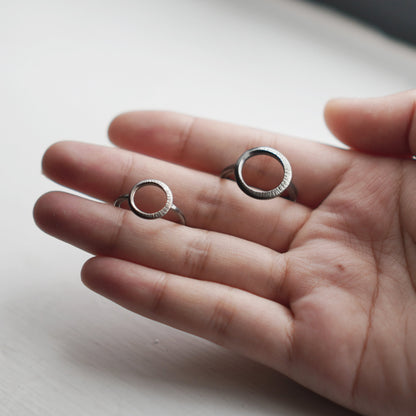 Crescent Moon Hammered Circle Ring - Oxidised Silver - Aisling Chou Studio