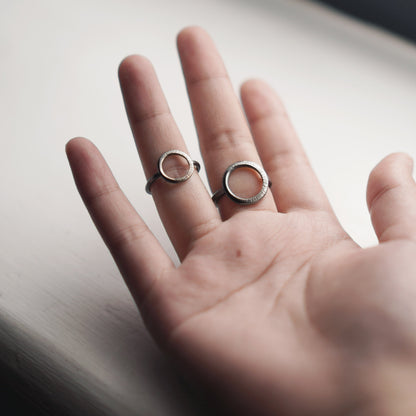 Crescent Moon Hammered Circle Ring - Oxidised Silver - Aisling Chou Studio