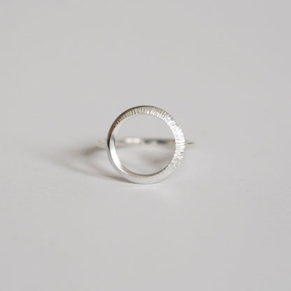 Crescent Moon Hammered Circle Ring - Silver - Aisling Chou Studio