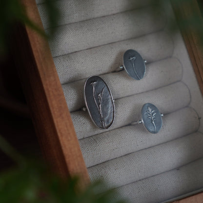 Fossil Large Mini Daisy Ring - Oxidised Silver - Aisling Chou Studio