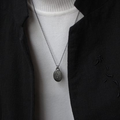 Fossil Leaf Necklace - Oxidised Silver - Aisling Chou Studio