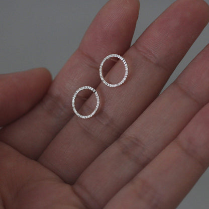 Hammered Circle Stud Earrings - Silver - Aisling Chou Studio