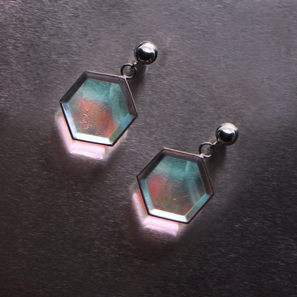 Luna Hexagon Drop Earrings - Lagoon - Aisling Chou Studio